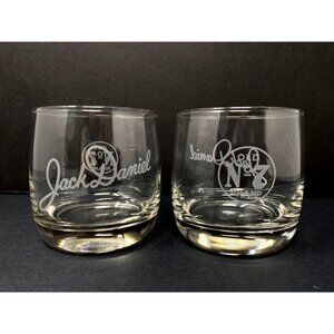 Jack Daniel’s Etched Old No 7 Brand Rock Glass Heavy Weighted Bottom set of 2